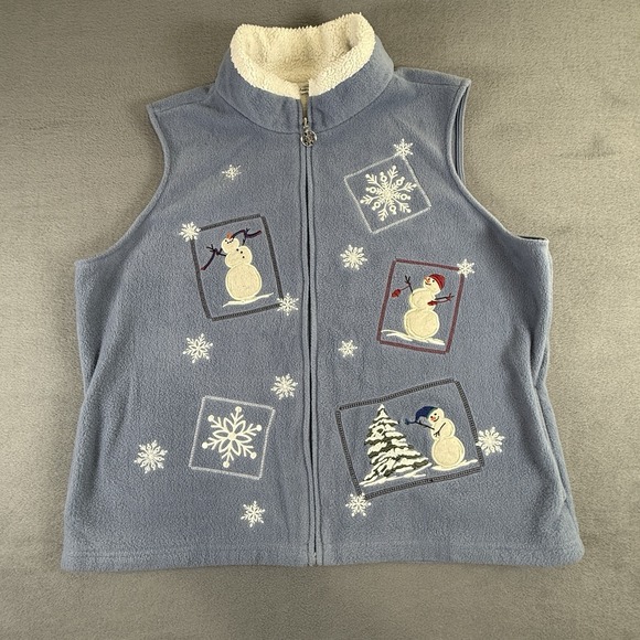 croft & barrow Sweaters - Croft & Barrow Winter Vest XL Blue Christmas Snowman Plush Embroidered Fleece
